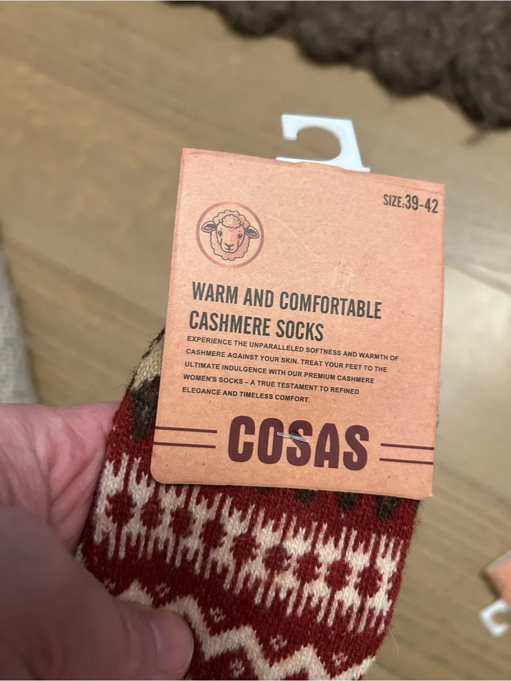 Cashmere Blend Womens Red Patterned Cozy Socks Size 39-42